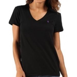 Ralph Lauren Black V-neck with purple logo